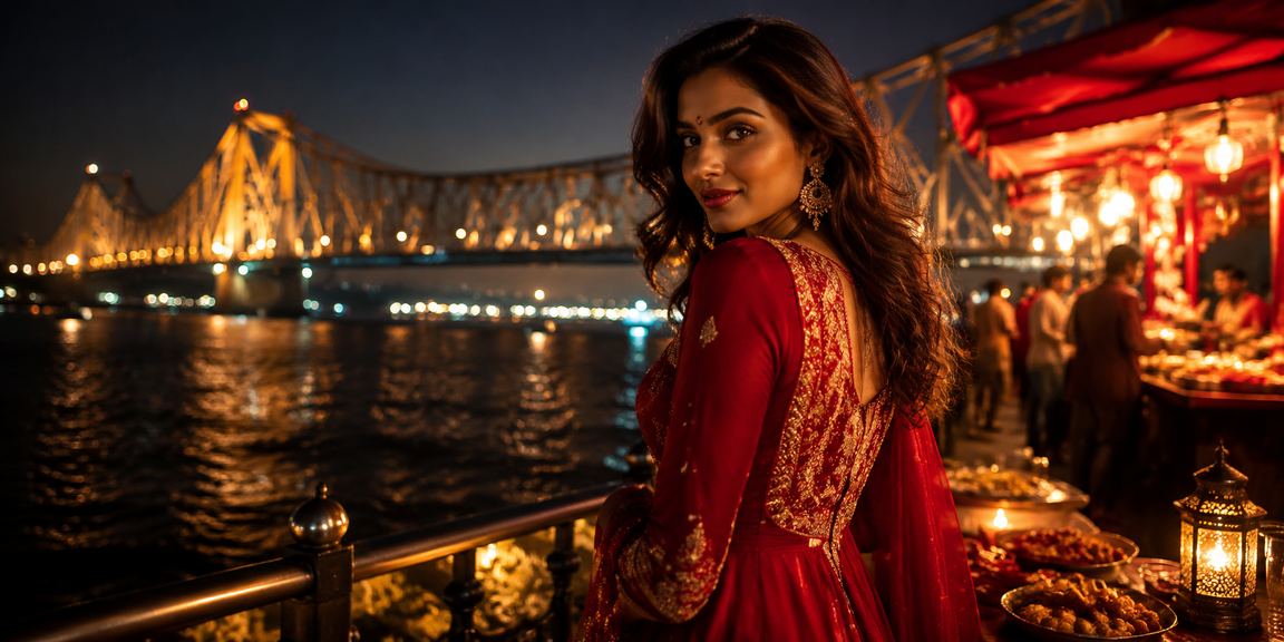 Evening scene at Howrah Bridge with active online casino and cricket betting in Kolkata